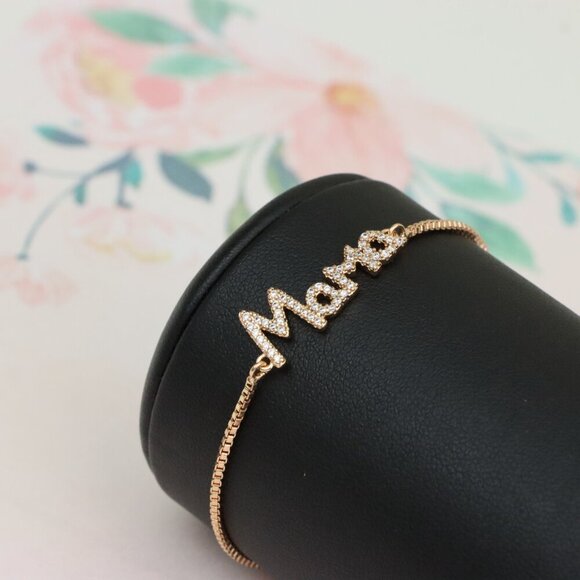 Rose Gold ""Mama"" Adjustable Bracelet with Sparkling CZ Accents, XPAB0626 - Picture 9 of 12